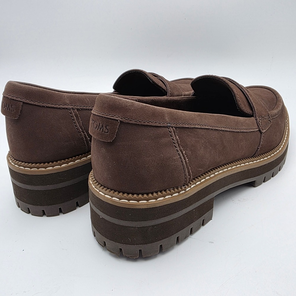 TOMS Cara Platform Chunky Lugged CloudSole Insoles Brown Leather Loafers SZ 8 - Picture 6 of 10